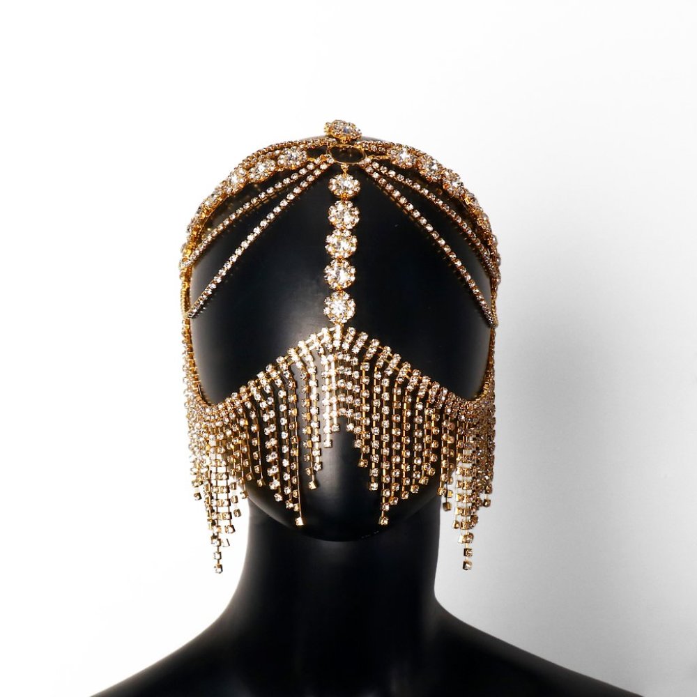 Rhinestone Fringe Jewelry Chain Mask Halloween Headpiece Accessories for Women - Picture 9 of 11
